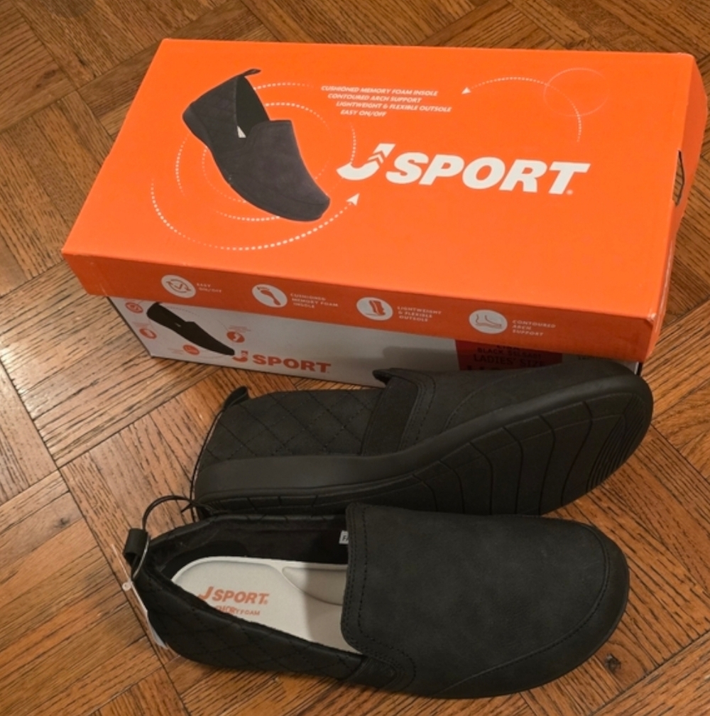 J Sport Women’s US Black Lisa Slip On Casual Shoes With Memory Foam New Boxed
